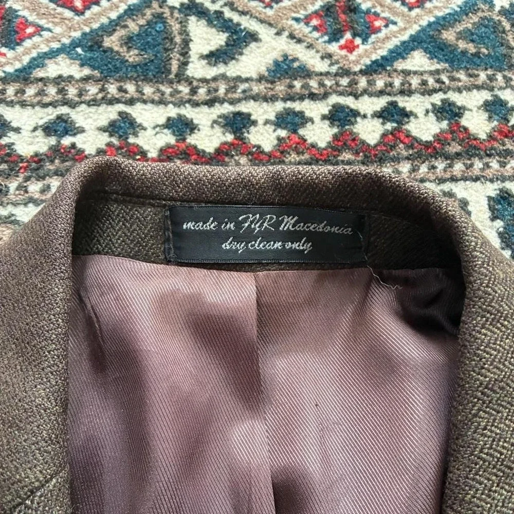 Vintage Brown Herringbone Lambswool Cashmere 3 Button Blazer Jacket Mens